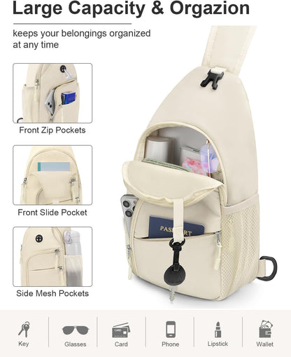 Crossbody Bags for Women Man Waterproof Sling Bag Backpack Trendy Casual Cross Body Bag with Convertible Shoulder Strap Chest Bag for Camping Hiking Travel Essentials (Black, Medium )