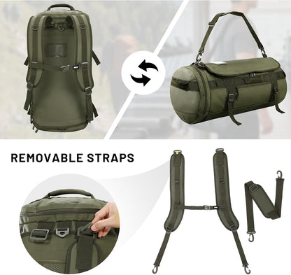 Large Duffle Bag Backpack for Travel Camping Gym Sports, 45L/60L/90L | Water Resistant, Convertible Duffel, Detachable Backpack Straps, Shoe Compartment, Heavy-Duty Tarpaulin, 3 Sizes