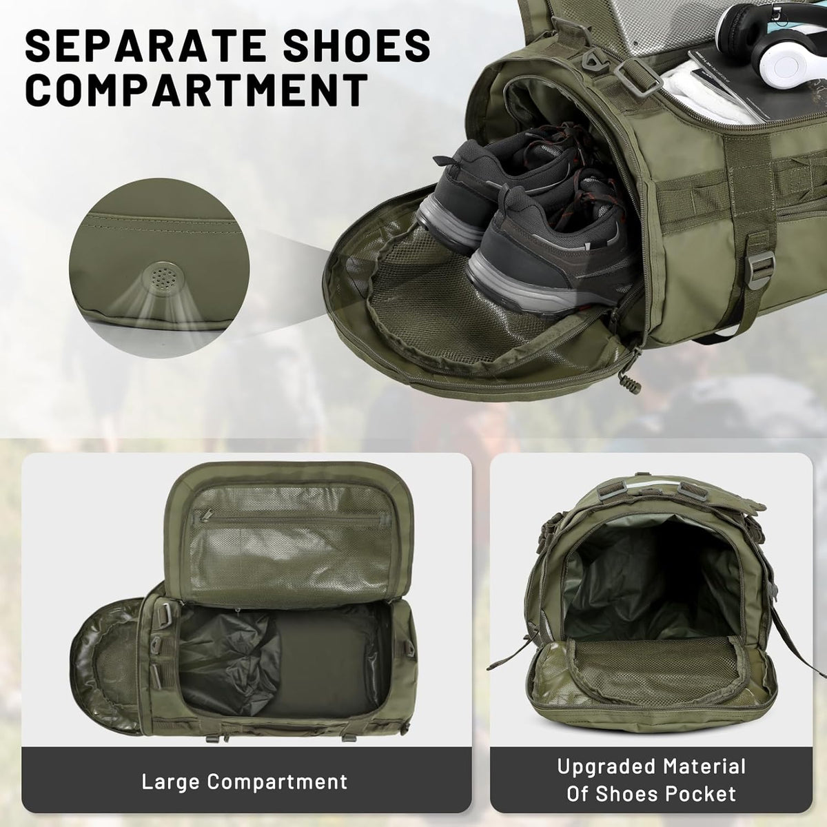 Large Duffle Bag Backpack for Travel Camping Gym Sports, 45L/60L/90L | Water Resistant, Convertible Duffel, Detachable Backpack Straps, Shoe Compartment, Heavy-Duty Tarpaulin, 3 Sizes