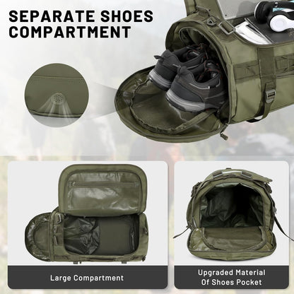 Large Duffle Bag Backpack for Travel Camping Gym Sports, 45L/60L/90L | Water Resistant, Convertible Duffel, Detachable Backpack Straps, Shoe Compartment, Heavy-Duty Tarpaulin, 3 Sizes