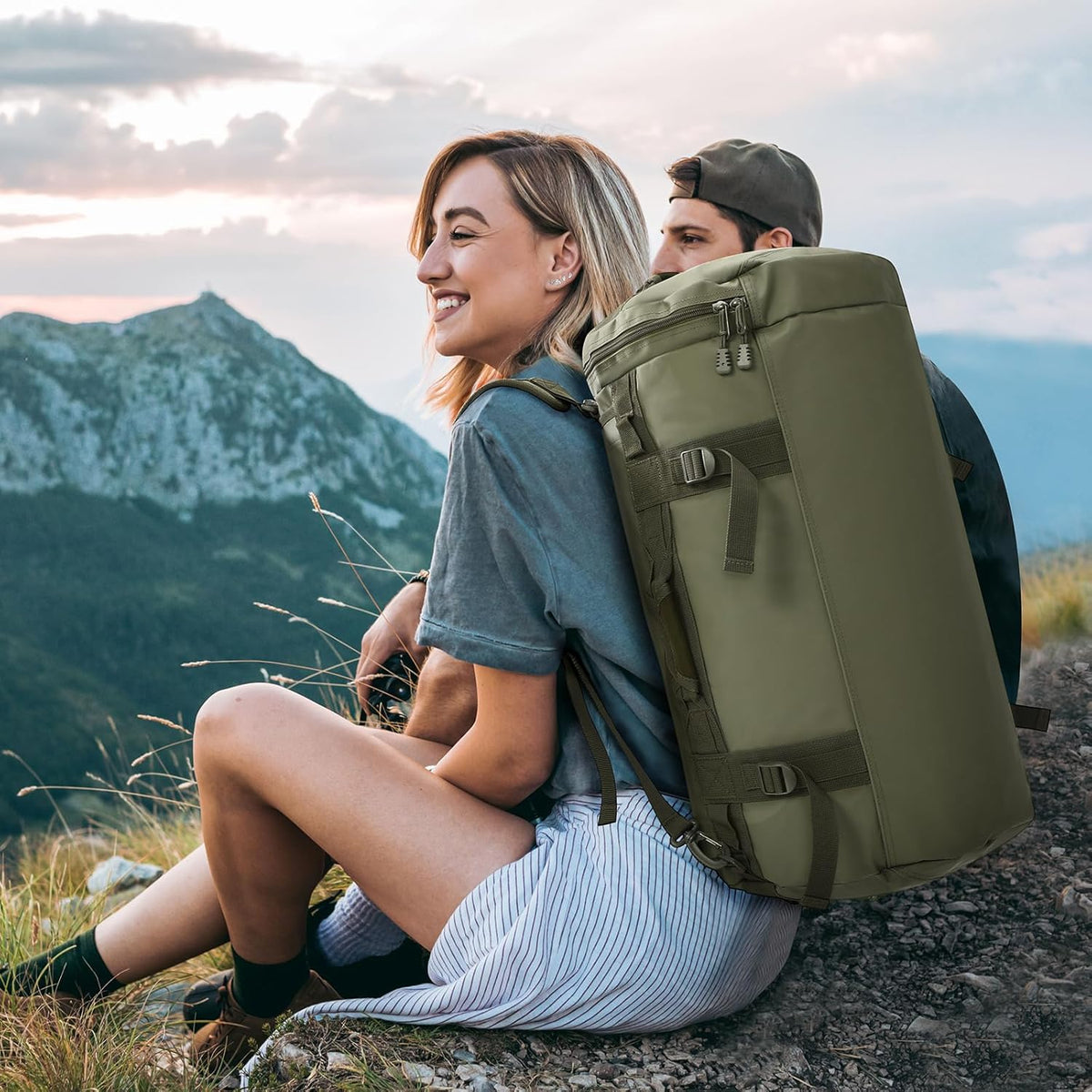 Large Duffle Bag Backpack for Travel Camping Gym Sports, 45L/60L/90L | Water Resistant, Convertible Duffel, Detachable Backpack Straps, Shoe Compartment, Heavy-Duty Tarpaulin, 3 Sizes