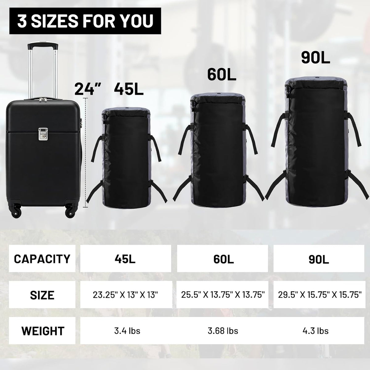 Large Duffle Bag Backpack for Travel Camping Gym Sports, 45L/60L/90L | Water Resistant, Convertible Duffel, Detachable Backpack Straps, Shoe Compartment, Heavy-Duty Tarpaulin, 3 Sizes