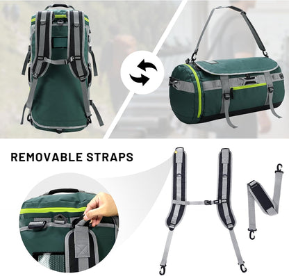 Large Duffle Bag Backpack for Travel Camping Gym Sports, 45L/60L/90L | Water Resistant, Convertible Duffel, Detachable Backpack Straps, Shoe Compartment, Heavy-Duty Tarpaulin, 3 Sizes