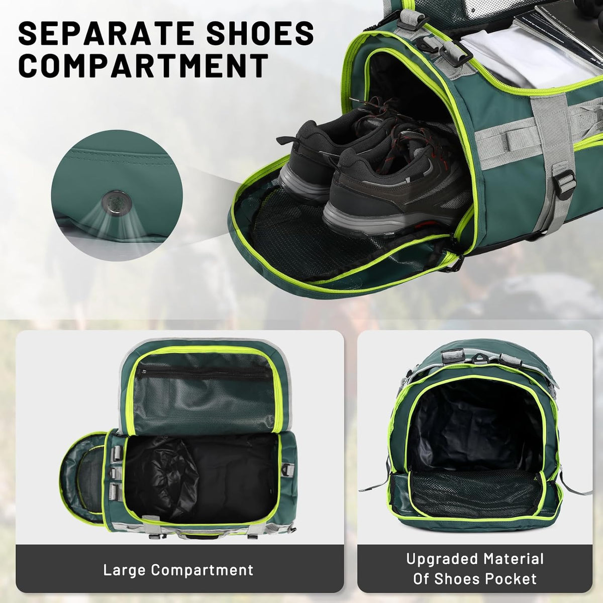 Large Duffle Bag Backpack for Travel Camping Gym Sports, 45L/60L/90L | Water Resistant, Convertible Duffel, Detachable Backpack Straps, Shoe Compartment, Heavy-Duty Tarpaulin, 3 Sizes