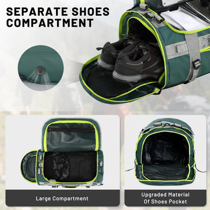 Large Duffle Bag Backpack for Travel Camping Gym Sports, 45L/60L/90L | Water Resistant, Convertible Duffel, Detachable Backpack Straps, Shoe Compartment, Heavy-Duty Tarpaulin, 3 Sizes