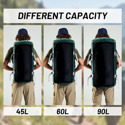 Large Duffle Bag Backpack for Travel Camping Gym Sports, 45L/60L/90L | Water Resistant, Convertible Duffel, Detachable Backpack Straps, Shoe Compartment, Heavy-Duty Tarpaulin, 3 Sizes