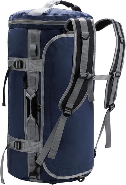 Large Duffle Bag Backpack for Travel Camping Gym Sports, 45L/60L/90L | Water Resistant, Convertible Duffel, Detachable Backpack Straps, Shoe Compartment, Heavy-Duty Tarpaulin, 3 Sizes