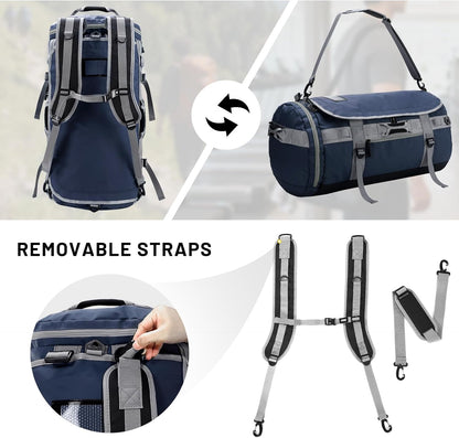 Large Duffle Bag Backpack for Travel Camping Gym Sports, 45L/60L/90L | Water Resistant, Convertible Duffel, Detachable Backpack Straps, Shoe Compartment, Heavy-Duty Tarpaulin, 3 Sizes