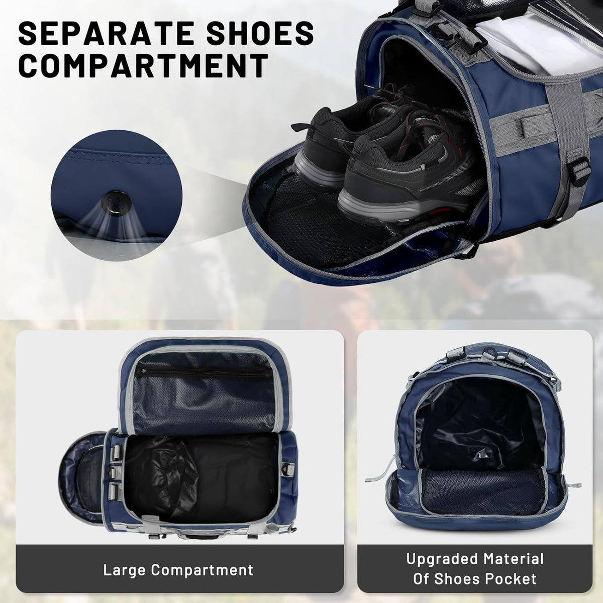 Large Duffle Bag Backpack for Travel Camping Gym Sports, 45L/60L/90L | Water Resistant, Convertible Duffel, Detachable Backpack Straps, Shoe Compartment, Heavy-Duty Tarpaulin, 3 Sizes