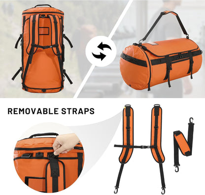Large Duffle Bag Backpack for Travel Camping Gym Sports, 45L/60L/90L | Water Resistant, Convertible Duffel, Detachable Backpack Straps, Shoe Compartment, Heavy-Duty Tarpaulin, 3 Sizes