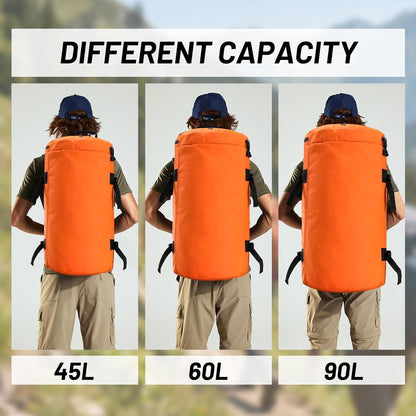 Large Duffle Bag Backpack for Travel Camping Gym Sports, 45L/60L/90L | Water Resistant, Convertible Duffel, Detachable Backpack Straps, Shoe Compartment, Heavy-Duty Tarpaulin, 3 Sizes