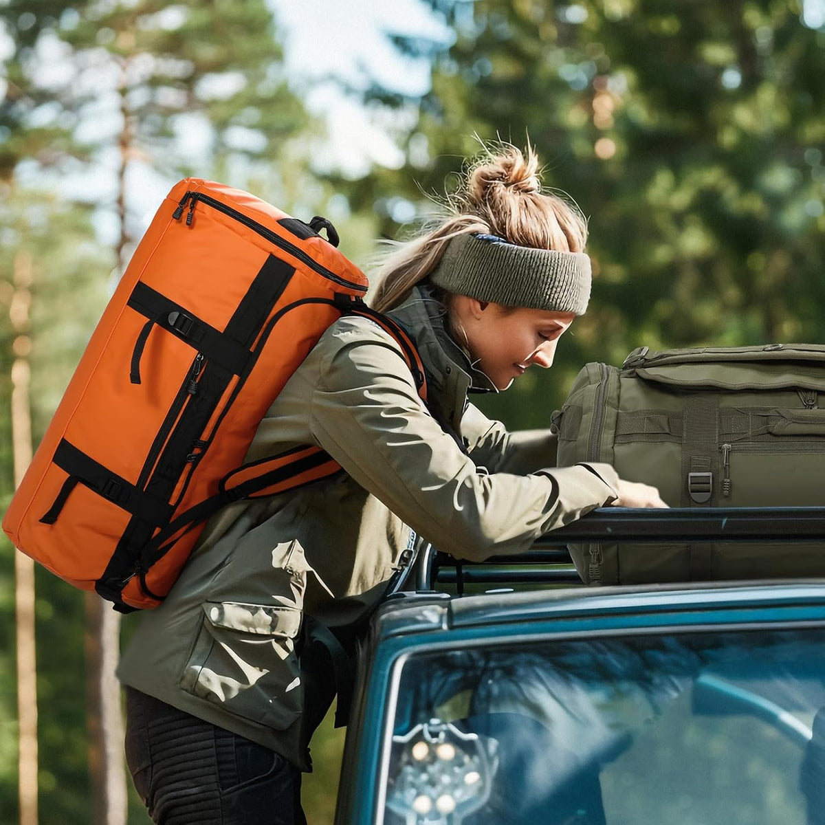 Large Duffle Bag Backpack for Travel Camping Gym Sports, 45L/60L/90L | Water Resistant, Convertible Duffel, Detachable Backpack Straps, Shoe Compartment, Heavy-Duty Tarpaulin, 3 Sizes