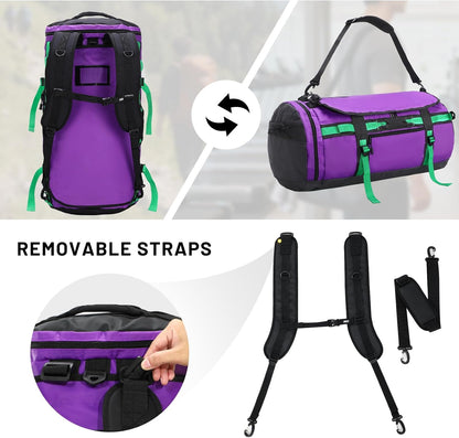 Large Duffle Bag Backpack for Travel Camping Gym Sports, 45L/60L/90L | Water Resistant, Convertible Duffel, Detachable Backpack Straps, Shoe Compartment, Heavy-Duty Tarpaulin, 3 Sizes