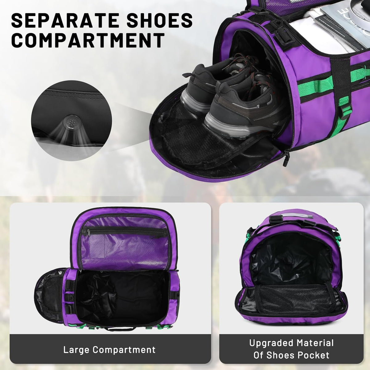 Large Duffle Bag Backpack for Travel Camping Gym Sports, 45L/60L/90L | Water Resistant, Convertible Duffel, Detachable Backpack Straps, Shoe Compartment, Heavy-Duty Tarpaulin, 3 Sizes