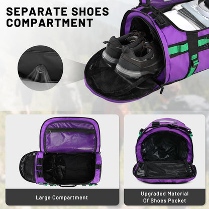 Large Duffle Bag Backpack for Travel Camping Gym Sports, 45L/60L/90L | Water Resistant, Convertible Duffel, Detachable Backpack Straps, Shoe Compartment, Heavy-Duty Tarpaulin, 3 Sizes