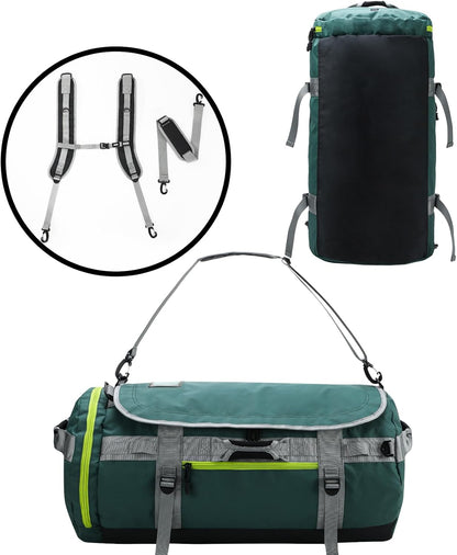 Large Duffle Bag Backpack for Travel Camping Gym Sports, 45L/60L/90L | Water Resistant, Convertible Duffel, Detachable Backpack Straps, Shoe Compartment, Heavy-Duty Tarpaulin, 3 Sizes