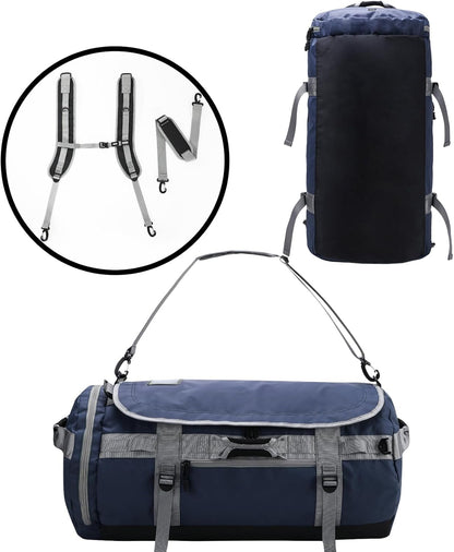 Large Duffle Bag Backpack for Travel Camping Gym Sports, 45L/60L/90L | Water Resistant, Convertible Duffel, Detachable Backpack Straps, Shoe Compartment, Heavy-Duty Tarpaulin, 3 Sizes