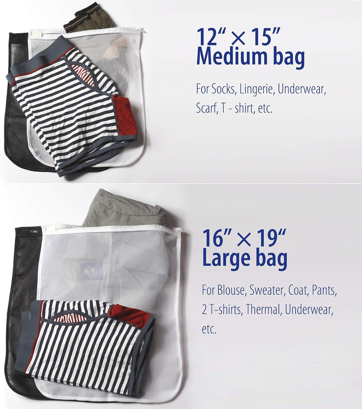 5 Pack (2 Large & 3 Medium) Delicates Laundry Bags, Bra Fine Mesh Wash Bag, Zippered, Protect Best Clothes in The Washer (5 Black, Set of 5)