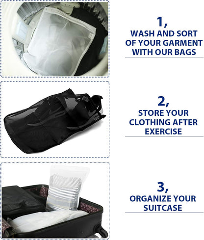 5 Pack (2 Large & 3 Medium) Delicates Laundry Bags, Bra Fine Mesh Wash Bag, Zippered, Protect Best Clothes in The Washer (5 Black, Set of 5)