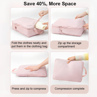 6 Set Compression Packing Cubes for Travel, Compressible, Lightweight, Space-Saving Luggage Organizer Bags for Organizing Clothes Shoes, Travel Accessories, Beige