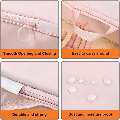 6 Set Compression Packing Cubes for Travel, Compressible, Lightweight, Space-Saving Luggage Organizer Bags for Organizing Clothes Shoes, Travel Accessories, Beige