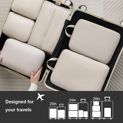 6 Set Compression Packing Cubes for Travel, Compressible, Lightweight, Space-Saving Luggage Organizer Bags for Organizing Clothes Shoes, Travel Accessories, Beige