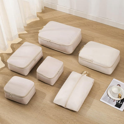 6 Set Compression Packing Cubes for Travel, Compressible, Lightweight, Space-Saving Luggage Organizer Bags for Organizing Clothes Shoes, Travel Accessories, Beige