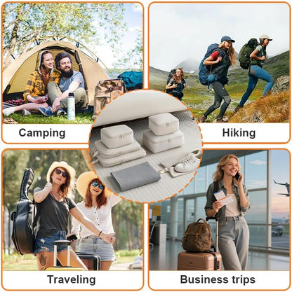 6 Set Compression Packing Cubes for Travel, Compressible, Lightweight, Space-Saving Luggage Organizer Bags for Organizing Clothes Shoes, Travel Accessories, Beige