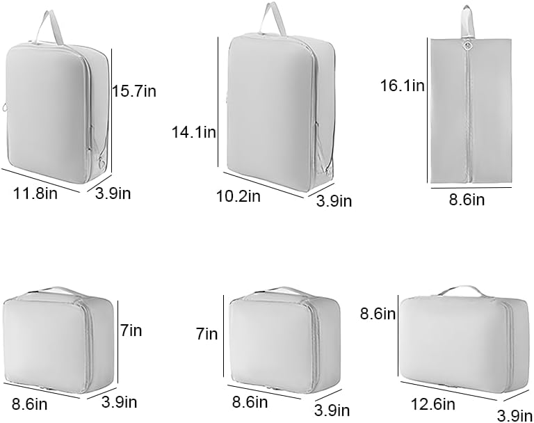 6 Set Compression Packing Cubes for Travel, Compressible, Lightweight, Space-Saving Luggage Organizer Bags for Organizing Clothes Shoes, Travel Accessories, Beige