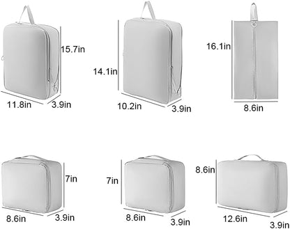 6 Set Compression Packing Cubes for Travel, Compressible, Lightweight, Space-Saving Luggage Organizer Bags for Organizing Clothes Shoes, Travel Accessories, Beige