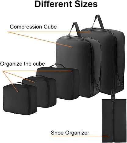 6 Set Compression Packing Cubes for Travel, Compressible, Lightweight, Space-Saving Luggage Organizer Bags for Organizing Clothes Shoes, Travel Accessories, Beige