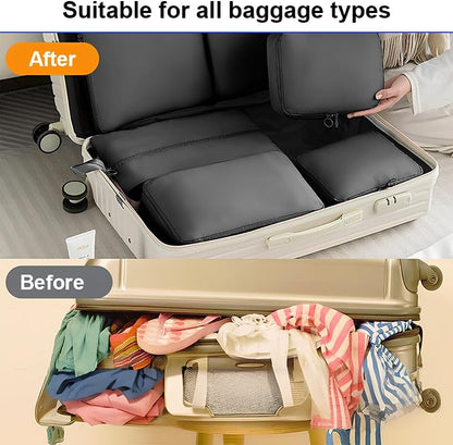 6 Set Compression Packing Cubes for Travel, Compressible, Lightweight, Space-Saving Luggage Organizer Bags for Organizing Clothes Shoes, Travel Accessories, Beige
