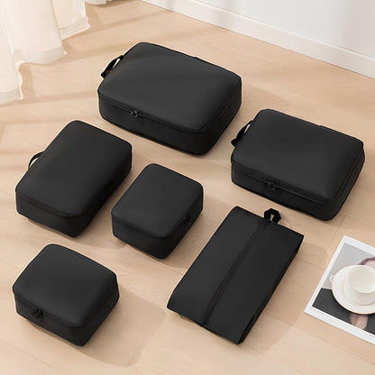 6 Set Compression Packing Cubes for Travel, Compressible, Lightweight, Space-Saving Luggage Organizer Bags for Organizing Clothes Shoes, Travel Accessories, Beige