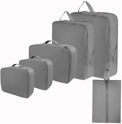 6 Set Compression Packing Cubes for Travel, Compressible, Lightweight, Space-Saving Luggage Organizer Bags for Organizing Clothes Shoes, Travel Accessories, Beige