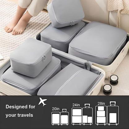 6 Set Compression Packing Cubes for Travel, Compressible, Lightweight, Space-Saving Luggage Organizer Bags for Organizing Clothes Shoes, Travel Accessories, Beige