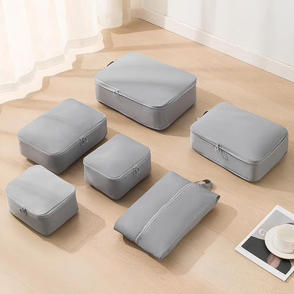 6 Set Compression Packing Cubes for Travel, Compressible, Lightweight, Space-Saving Luggage Organizer Bags for Organizing Clothes Shoes, Travel Accessories, Beige