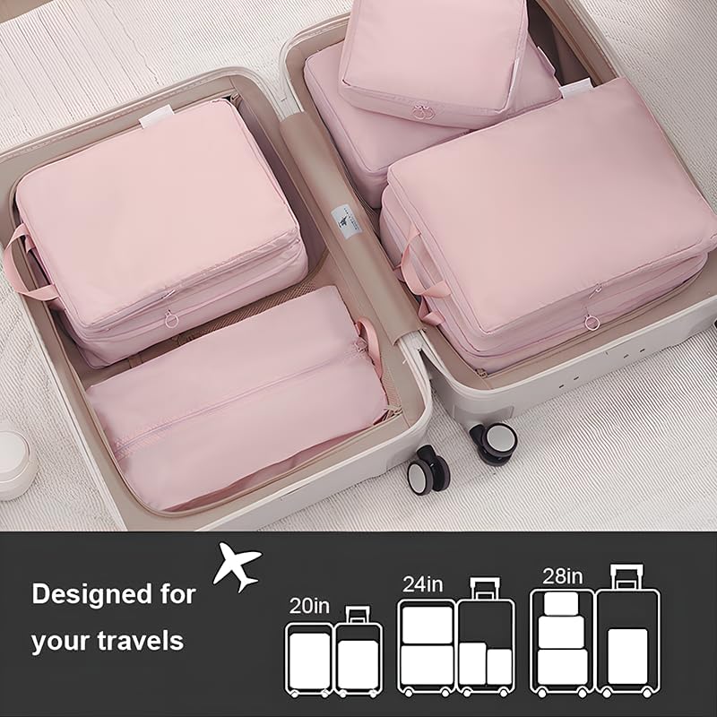 6 Set Compression Packing Cubes for Travel, Compressible, Lightweight, Space-Saving Luggage Organizer Bags for Organizing Clothes Shoes, Travel Accessories, Beige