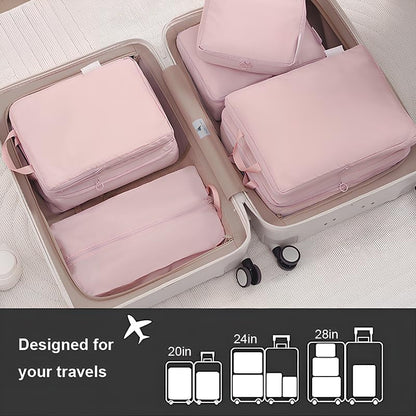 6 Set Compression Packing Cubes for Travel, Compressible, Lightweight, Space-Saving Luggage Organizer Bags for Organizing Clothes Shoes, Travel Accessories, Beige
