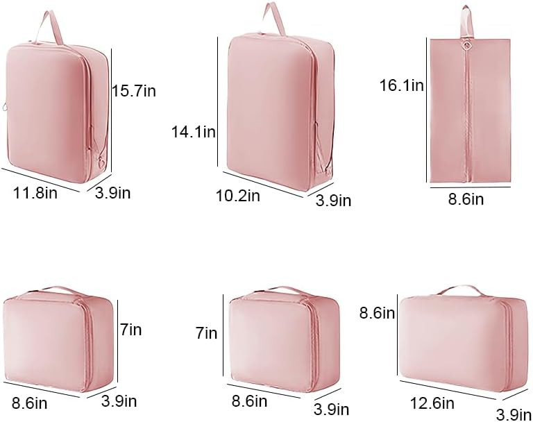 6 Set Compression Packing Cubes for Travel, Compressible, Lightweight, Space-Saving Luggage Organizer Bags for Organizing Clothes Shoes, Travel Accessories, Beige