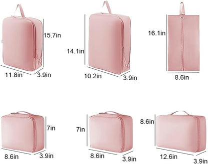 6 Set Compression Packing Cubes for Travel, Compressible, Lightweight, Space-Saving Luggage Organizer Bags for Organizing Clothes Shoes, Travel Accessories, Beige