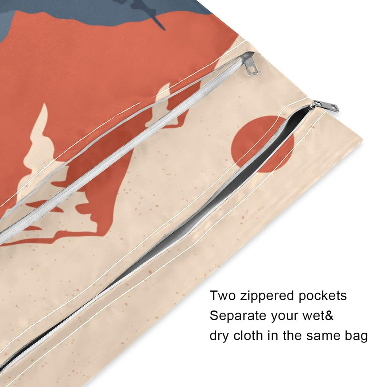 2pcs Setting Sun Mountain Wet Dry Bags,Waterproof Reusable Cloth Diaper Wet Dry Bags for Travel,Diapers,Dirty Gym Clothes and Toiletries