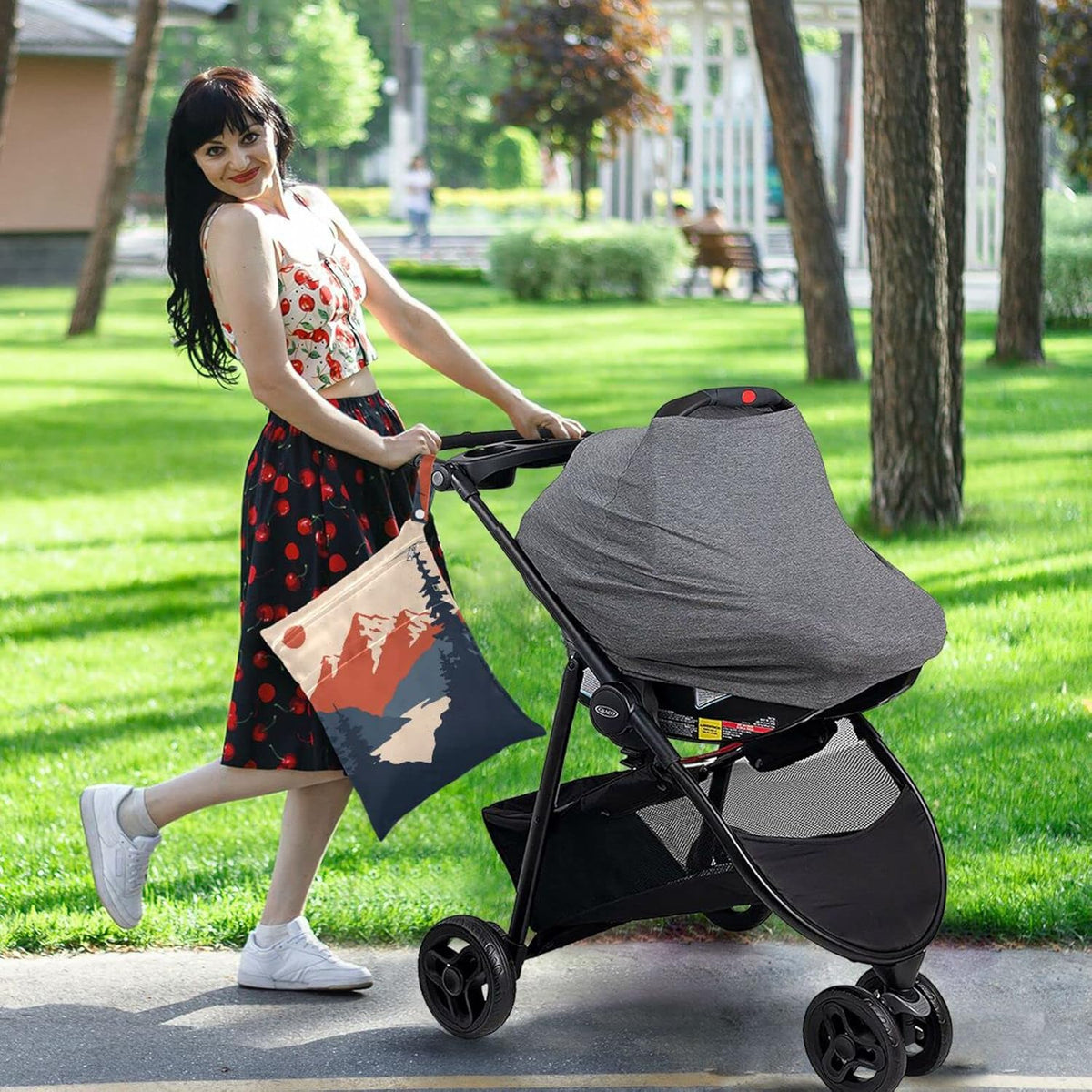 2pcs Setting Sun Mountain Wet Dry Bags,Waterproof Reusable Cloth Diaper Wet Dry Bags for Travel,Diapers,Dirty Gym Clothes and Toiletries