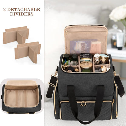 Large Travel Makeup Bag with 3 Removable Cases, Cosmetic Bag with Detachable Dividers (Patent Pending), Gray