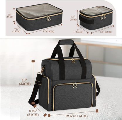 Large Travel Makeup Bag with 3 Removable Cases, Cosmetic Bag with Detachable Dividers (Patent Pending), Gray