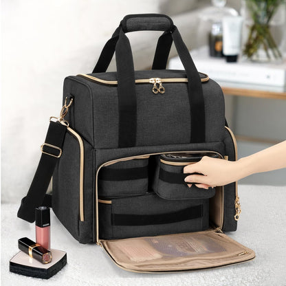 Large Travel Makeup Bag with 3 Removable Cases, Cosmetic Bag with Detachable Dividers (Patent Pending), Gray