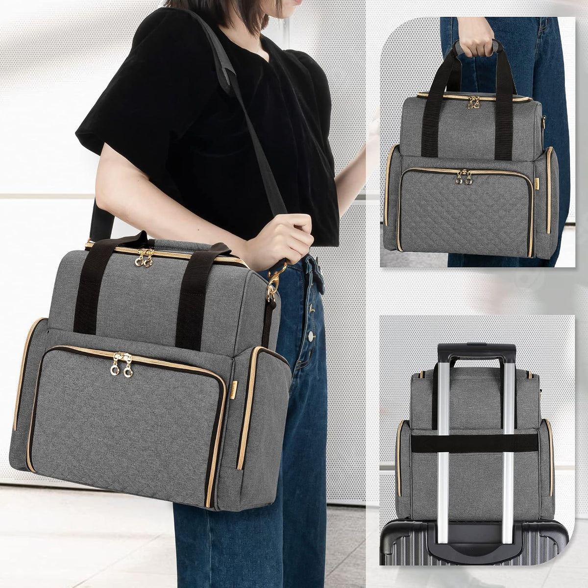 Large Travel Makeup Bag with 3 Removable Cases, Cosmetic Bag with Detachable Dividers (Patent Pending), Gray