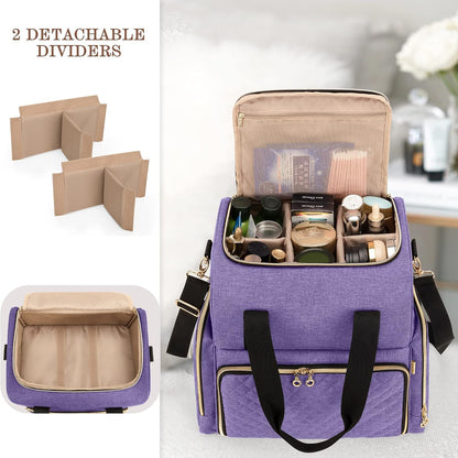 Large Travel Makeup Bag with 3 Removable Cases, Cosmetic Bag with Detachable Dividers (Patent Pending), Gray