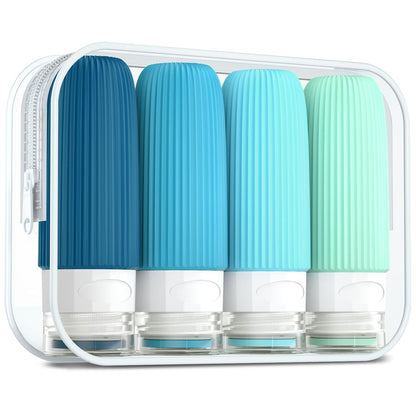 Travel Bottles for Toiletries, Tsa Approved 3oz Portable Travel Bottles, BPA Free Leak Proof Squeezable Silicone Travel Size Containers, Travel Accessories with Clear Toiletry Bag (4 Pack)