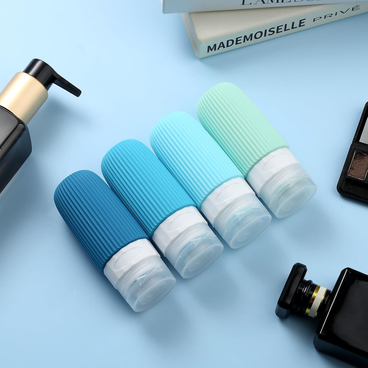 Travel Bottles for Toiletries, Tsa Approved 3oz Portable Travel Bottles, BPA Free Leak Proof Squeezable Silicone Travel Size Containers, Travel Accessories with Clear Toiletry Bag (4 Pack)