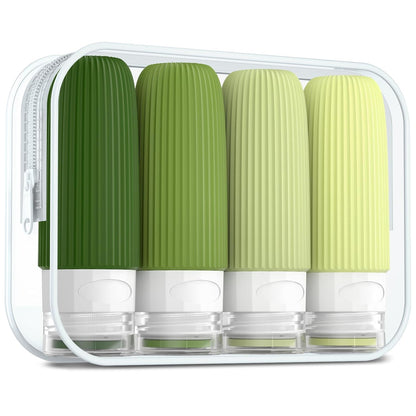 Travel Bottles for Toiletries, Tsa Approved 3oz Portable Travel Bottles, BPA Free Leak Proof Squeezable Silicone Travel Size Containers, Travel Accessories with Clear Toiletry Bag (4 Pack)